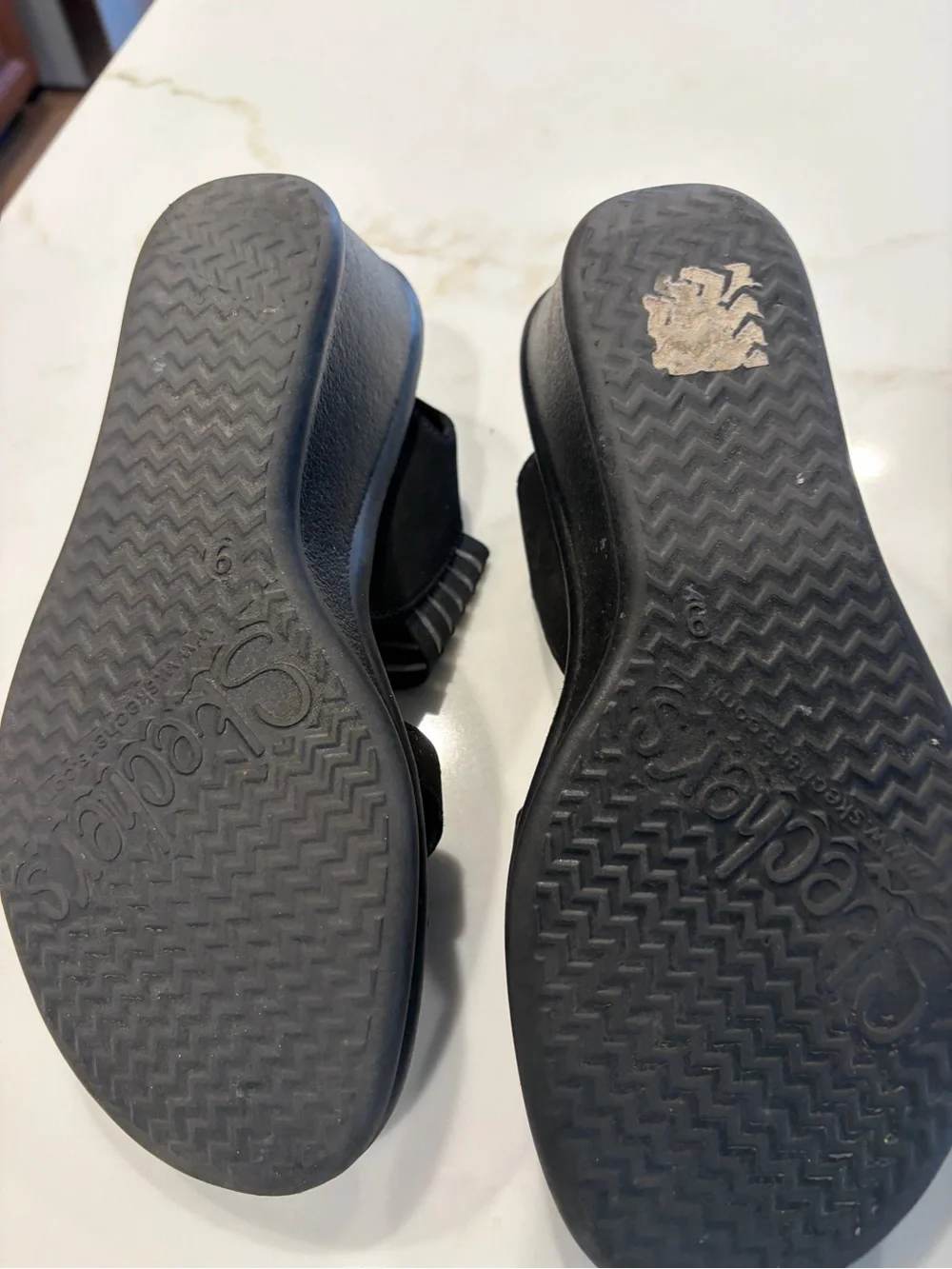 Skechers Black Women's Slide Sandals with Dual Elastic Straps Memory Foam
